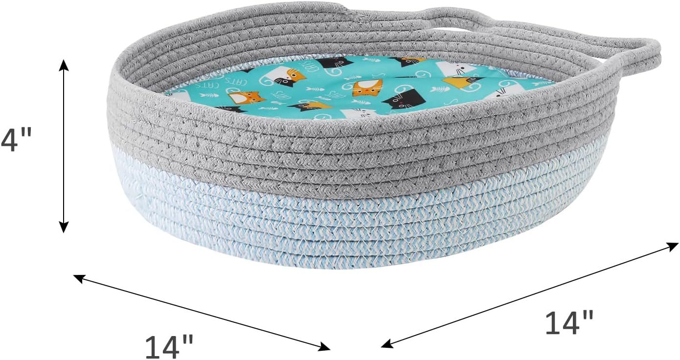 Round Wicker Cat Bed – Breathable Donut Nest with Washable Cooling Pad for Indoor Cats