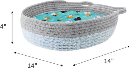 Round Wicker Cat Bed – Breathable Donut Nest with Washable Cooling Pad for Indoor Cats