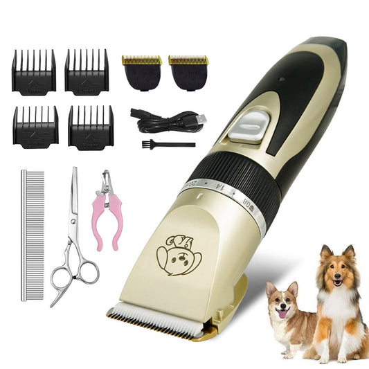 A88-USB Professional Pet Hair Trimmer – Titanium Ceramic Blade Dog & Cat Grooming Clippers with Limit Combs