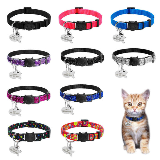 Safety Breakaway Cat Collar – Quick Release Kitten Collar with Bell & Personalized ID Tag