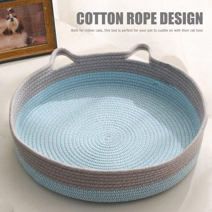 Round Wicker Cat Bed – Breathable Donut Nest with Washable Cooling Pad for Indoor Cats