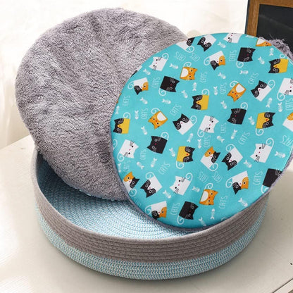 Round Wicker Cat Bed – Breathable Donut Nest with Washable Cooling Pad for Indoor Cats