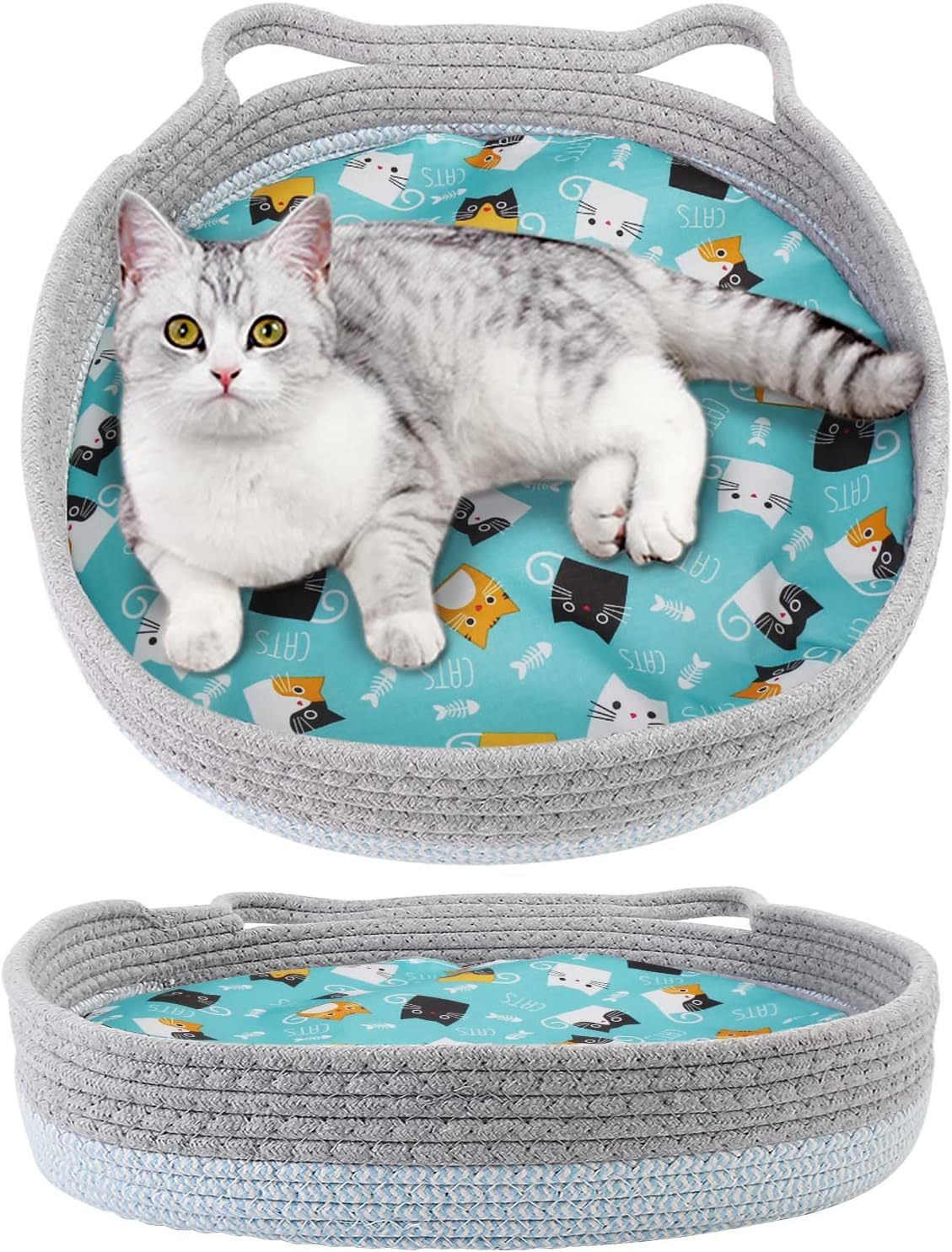 Round Wicker Cat Bed – Breathable Donut Nest with Washable Cooling Pad for Indoor Cats