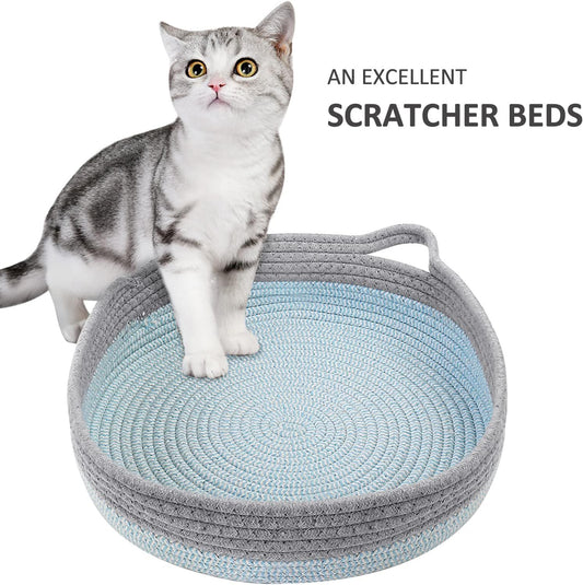 Round Wicker Cat Bed – Breathable Donut Nest with Washable Cooling Pad for Indoor Cats